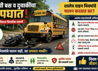 खाजगी स्कूल बस व दुचाकीचा अपघात